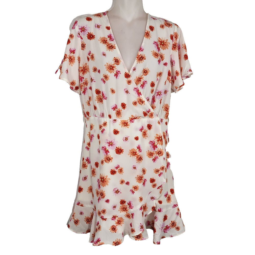 Sadie & Sage Floral Mini Dress Faux Wrap VNeck Flutter Boho Cottagecore Summer M